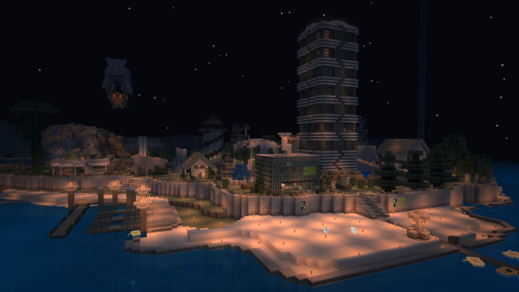 Greenstone beach at night on the Evercraft v1 Minecraft Realm