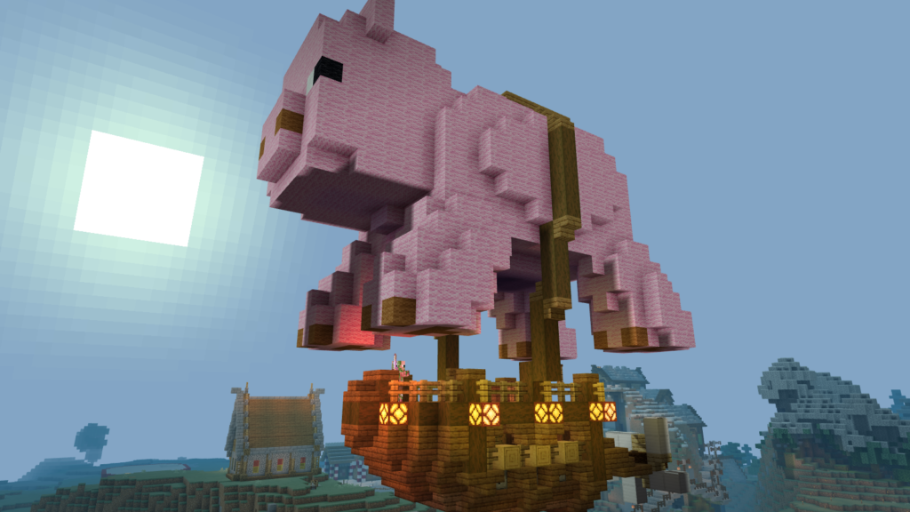 Wystler's flying pig on the Evercraft v1 Minecraft Realm