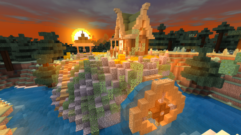 Wide shot of Haley's cottage on the Evercraft v2 Minecraft Realm