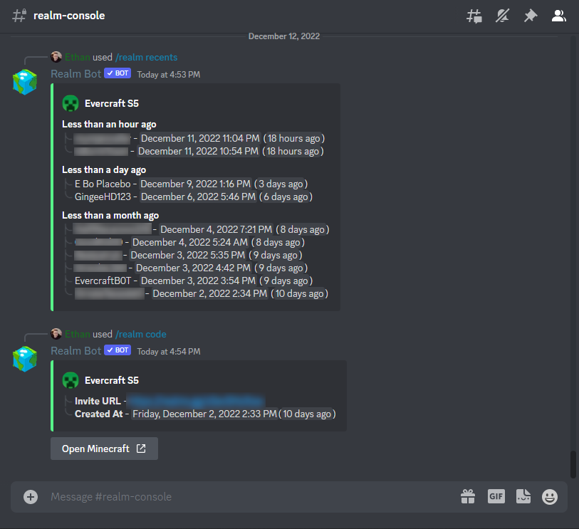 Discord-based Realm Console using Realm Bot Premium
