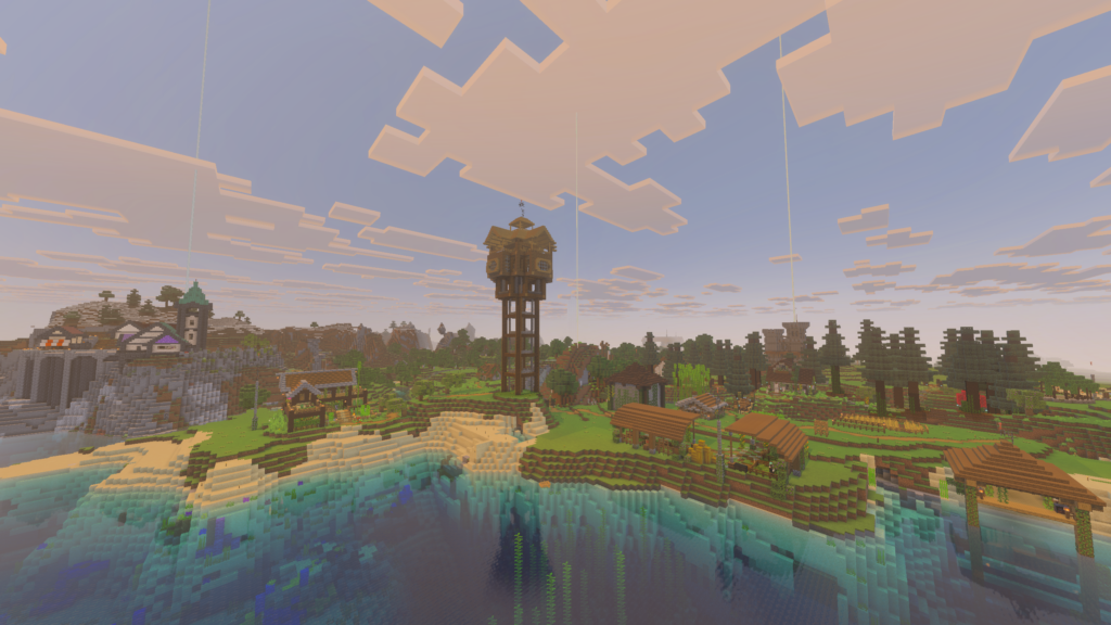Freshwater Village, a group project by Thom, Haley, Ethan, Gingee, Janet, & more on the Evercraft Summer Season Minecraft server