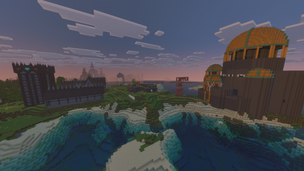 CorpiusRex (left) and KillerKing96's (right) bases on the Evercraft Summer Season Minecraft server