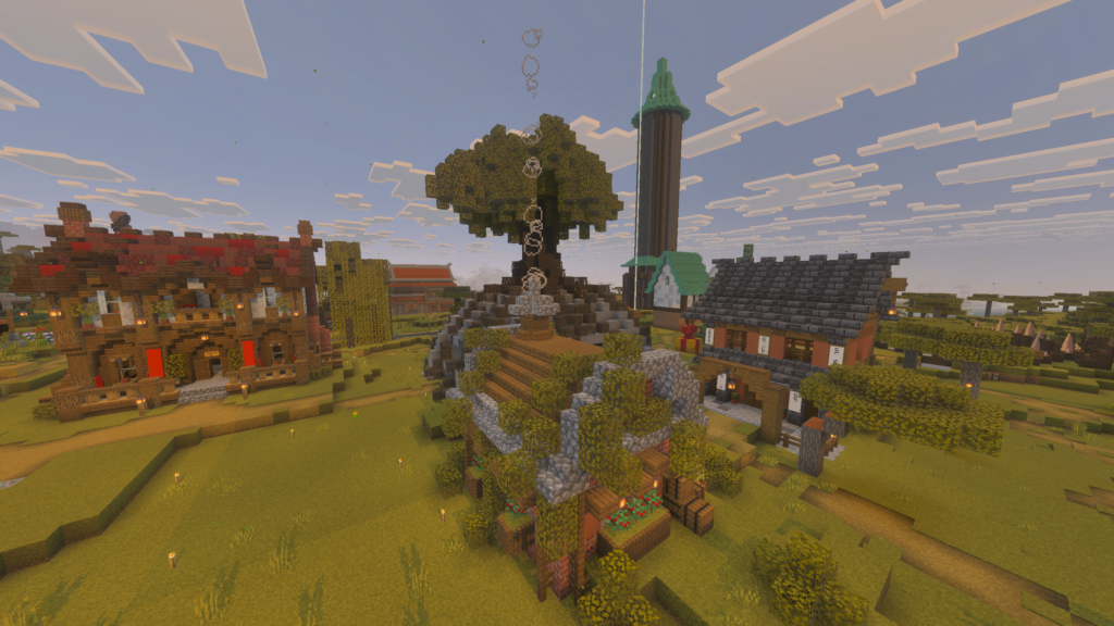 World Spawn and shopping area on the Evercraft S5 Minecraft Realm